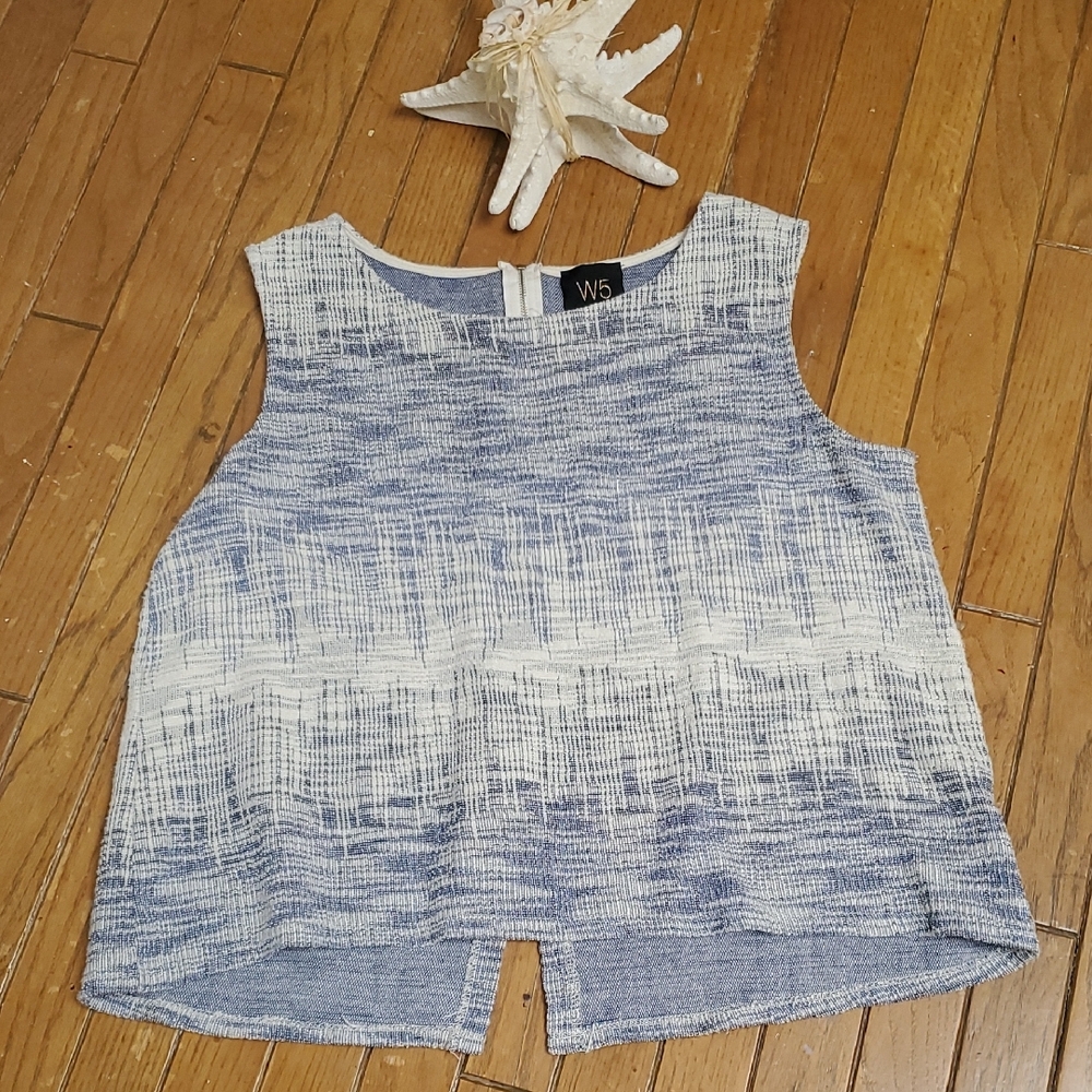 W5 From Anthropologie Navy and White Tweed SleevlessTank T